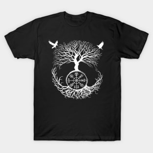 Vegvisir, Sacred Yggdrasil Tree, Ravens of Odin Viking Rune T-Shirt